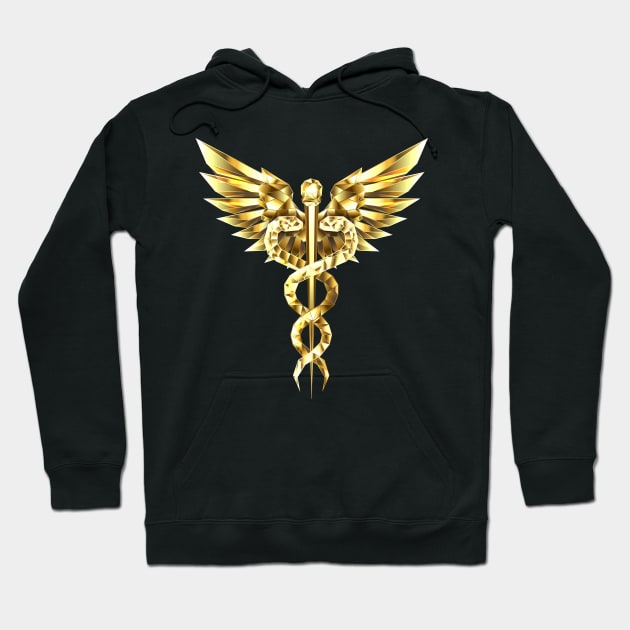 Gold Polygonal Symbol Caduceus Hoodie by Blackmoon9